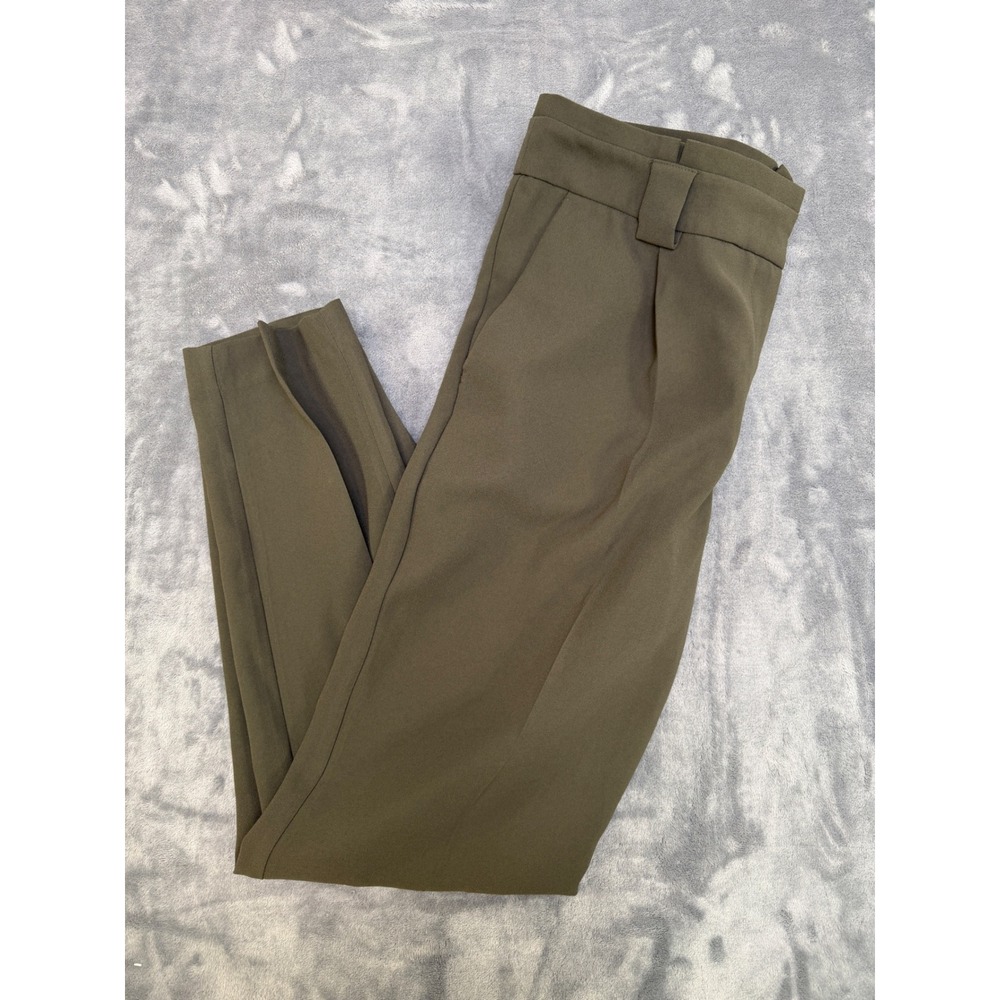 Express Olive Green High Rise Ankle Trousers Pleated Dress Pants Womens 14L